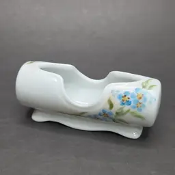 Hand Painted Porcelain Toothpick Holder Blue Floral Vintage Signed