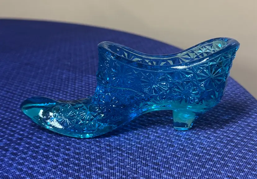 Fenton turquoise blue Glass Shoe Slipper Daisy and button