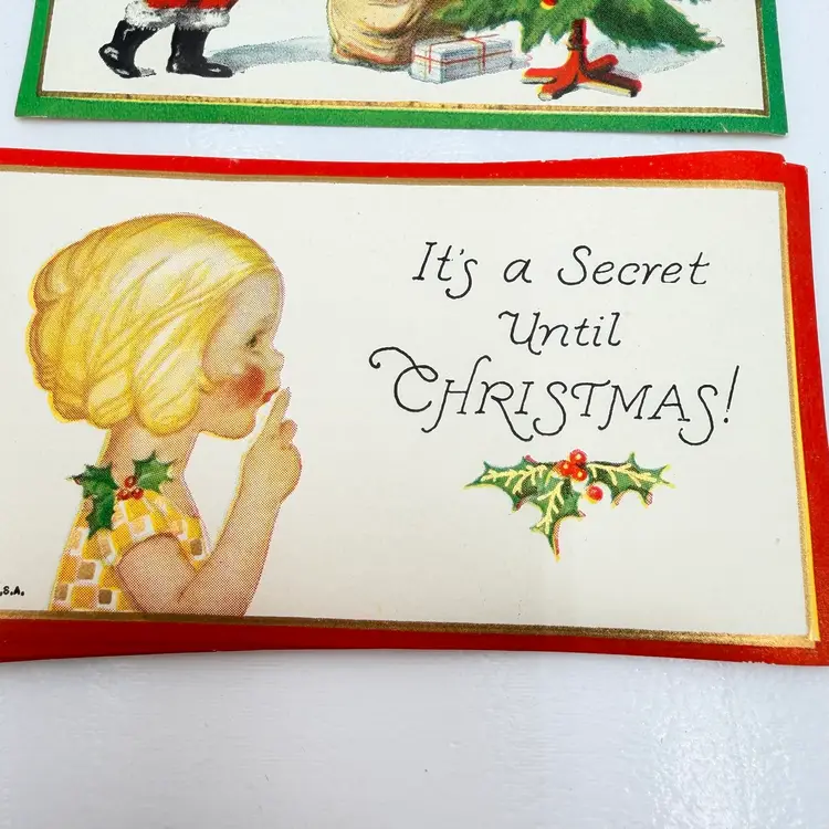 Vintage Large Holiday Gift Stickers - One Santa And Six Christmas Secret Stickers