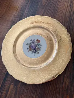 Vintage 10.5" Gold Floral Plate – 22K Gold Trim – Saxony Style – Mid-Century Decorative China