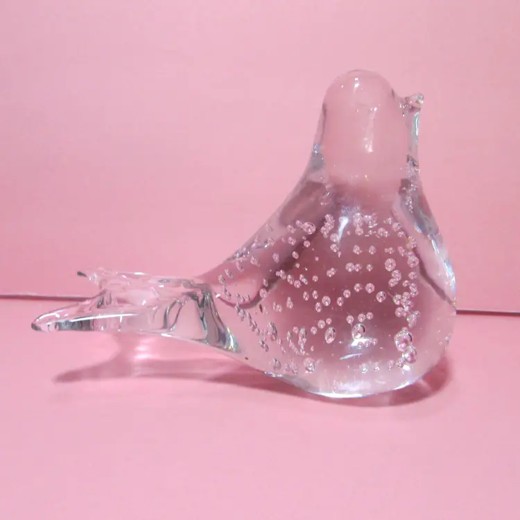 vintage clear glass bird figure with controlled bubbles art glass paperweight