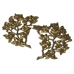 Vtg Set Of 2 Burwood Gold Tone Floral Dogwood Tree Blossom Branch Wall Hanging Decor Art
