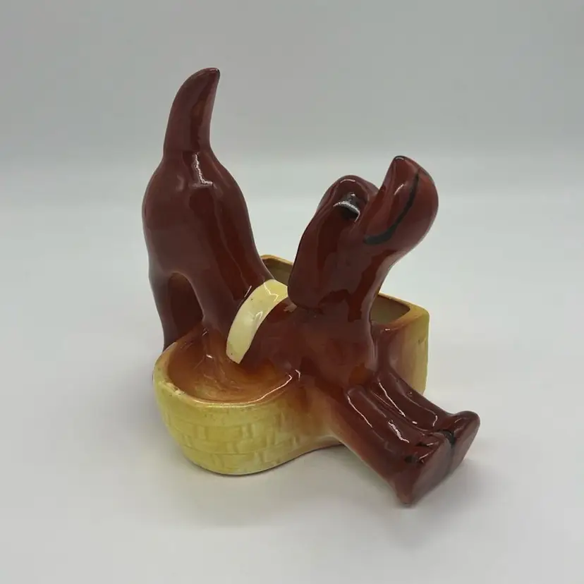 Vintage 1950’s Ceramic Puppy Dog Dresser Caddy Valet Planter
