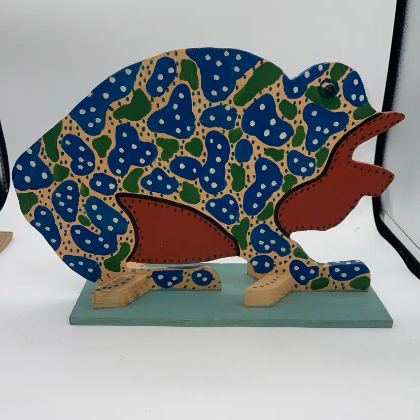 Marvin Finn Handmade Urban Folk Art Gecko/Lizard Multicolor Signed Dated 2000