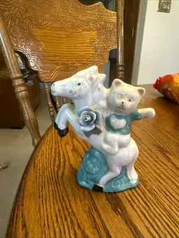 Vintage Horse & Kitty Cat Figurine Statue 5” Tall Porcelain Collectible