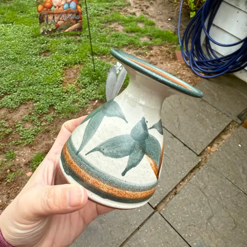 Studio Pottery Hand Painted Earthenware Signed Bud Vase Boho Hand Thrown Artist