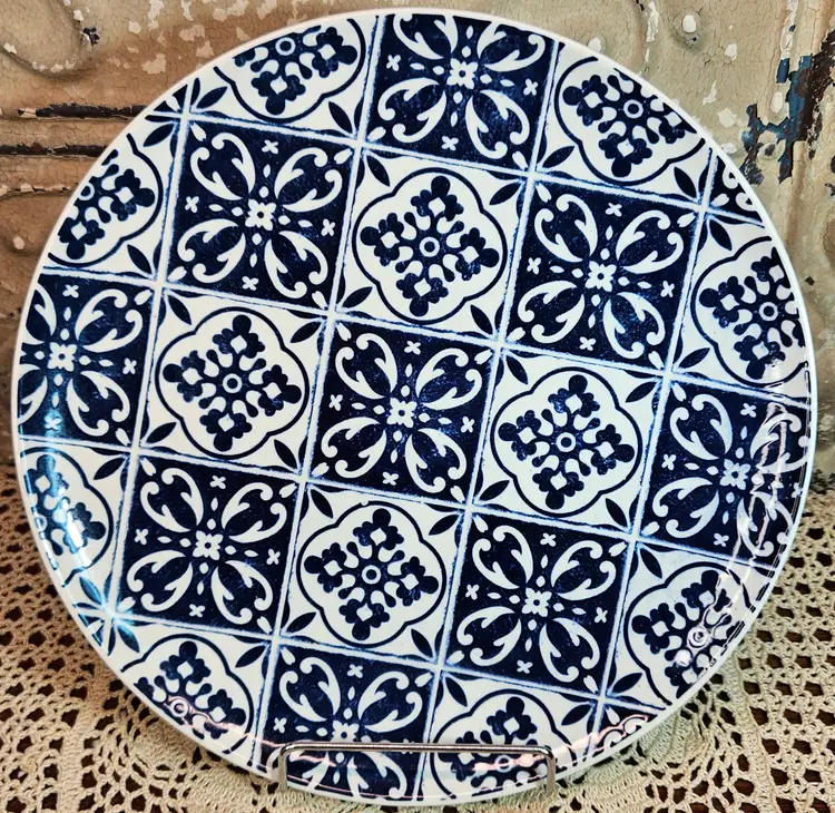 NWT Pier 1 Imports Boho Style Cobalt Blue & White Design Dinner Plate 10.5"