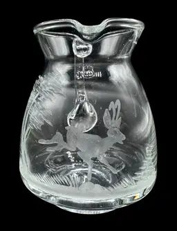 Vintage Etched Crystal Glass Creamer Pitcher Antelope Gazelle Deer Marked 1/81