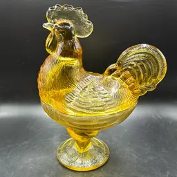Vintage Amber Rooster Candy Dish