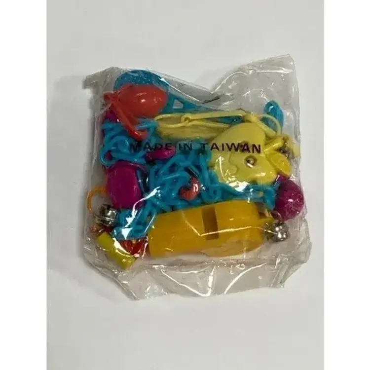 NOS Vintage 80s Plastic Clip Bell Charm Chain Link Necklace and 12 Charms