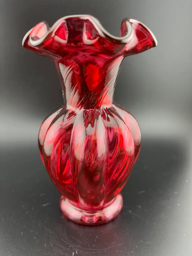Fenton Glass Cranberry Ruffled Vase
