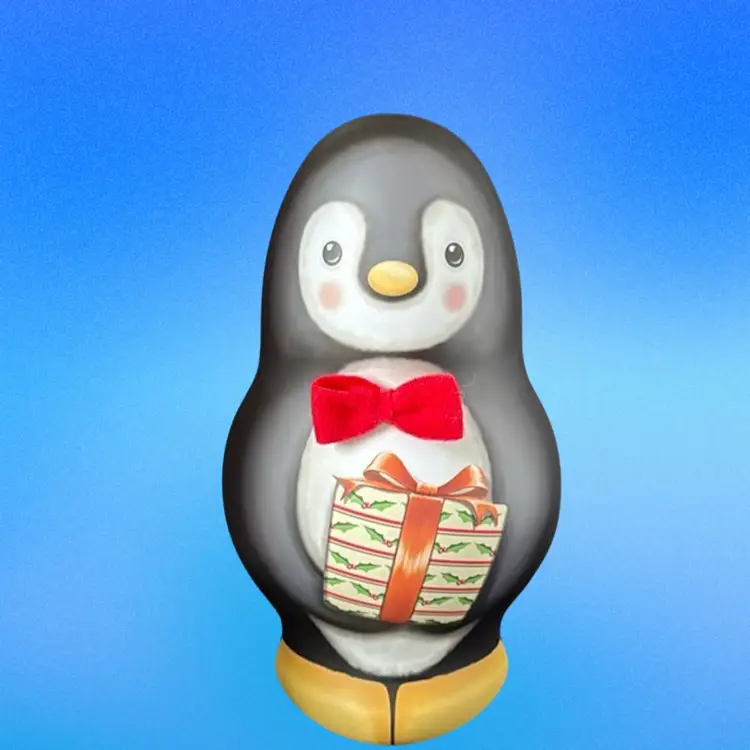 Penguin Metal Holiday Tin 3D Black/White/Red Bow•Empty•Great For Gifts Or Candy•Free Standing•READ
9” T x 5” W