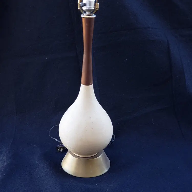 Danish Genie Bottle Table Lamp Pebble Ceramic Wood Teak & Metal 32 1/2" Vintage