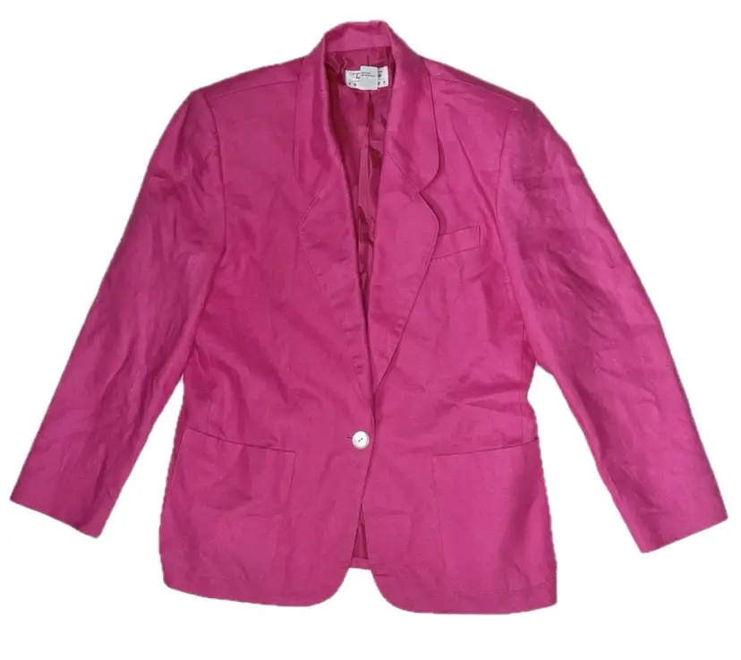 Vintage Talbots Pink Linen Blazer Size 10 Petite 10P Barbiecore Preppy Bold Y2K