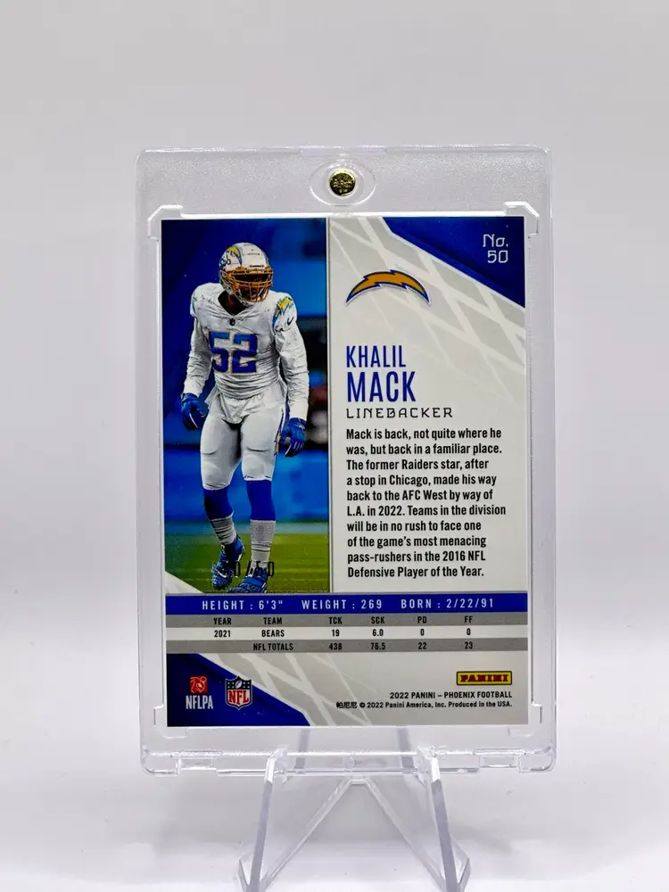 Khalil Mack 2022 Phoenix Cracked Fire & Ice Bookend Numbered 50/50 Card #50 Los Angeles Chargers