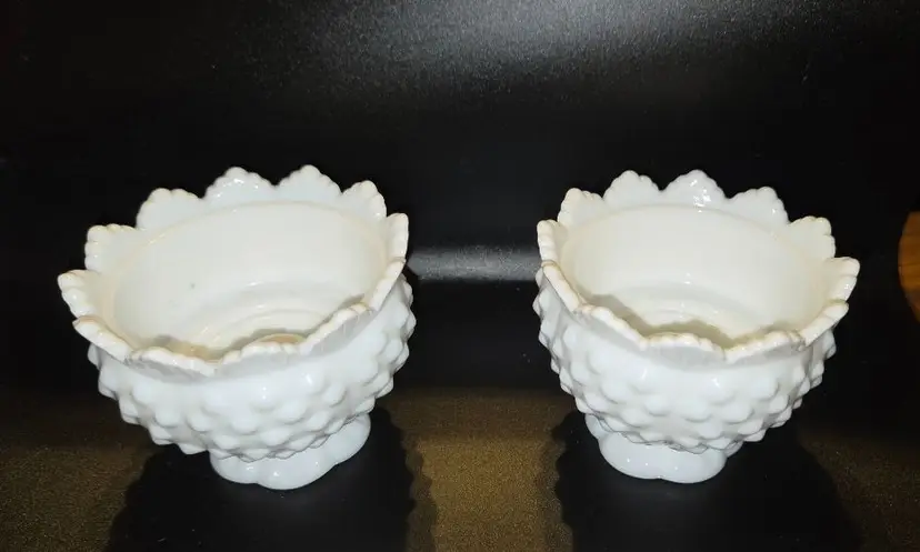 Vintage Fenton Hobnail Milk Glass Candle Holders Set of 2