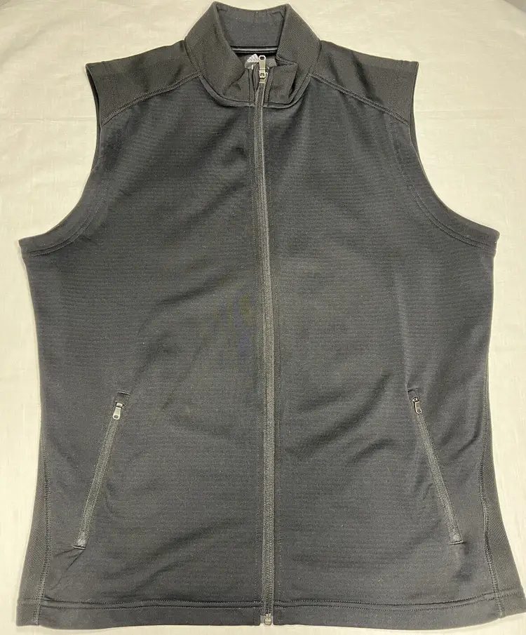 ADIDAS Mens Golf Vest Size L Large Black Full Zip Up Fleece Lining