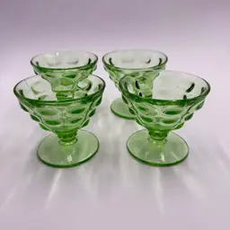 Green Uranium Glass Vintage Bubble Sherbet Dessert Footed Dishes Set Of Four