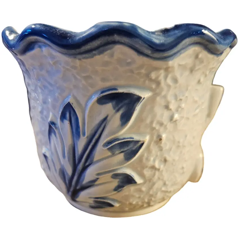 Vintage Cobalt Blue and White Ceramic Planter Made in Japan
