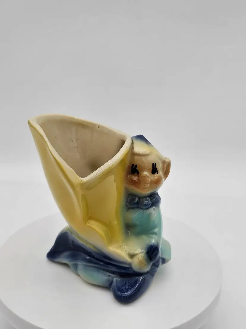 Vintage Shawnee Pottery Pixie Elf Pottery Planter Vase Blue Green Yellow