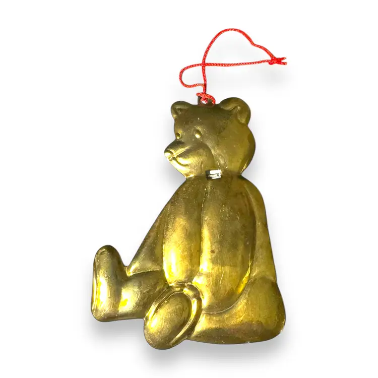 Vintage Department 56 Christmas Brass Ornament Teddy Bear 4.5” Tall