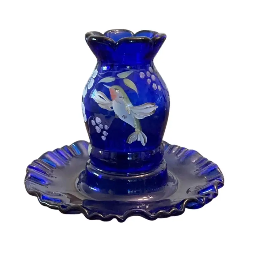 Fenton 5 1/2” X 7 1/4” Cobalt Blue 1-piece Fairy Light HP By Truda (Trudy) Mendenhall (1972-98)