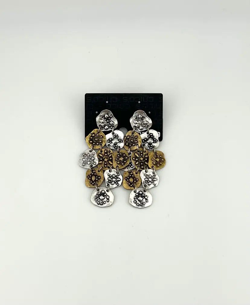 Chicos Silver and Gold Tone Dangle Pierced Earrings 2.75”