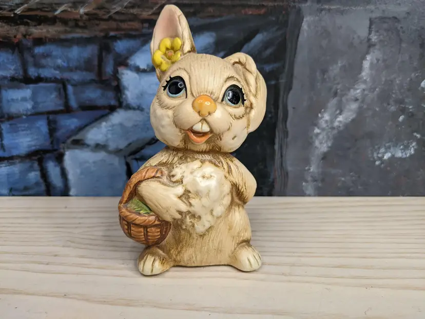 Norleans Ceramic Bunny Rabbit Figurine Made Korea Norleans 4" Tall Vtg Kitsch 70