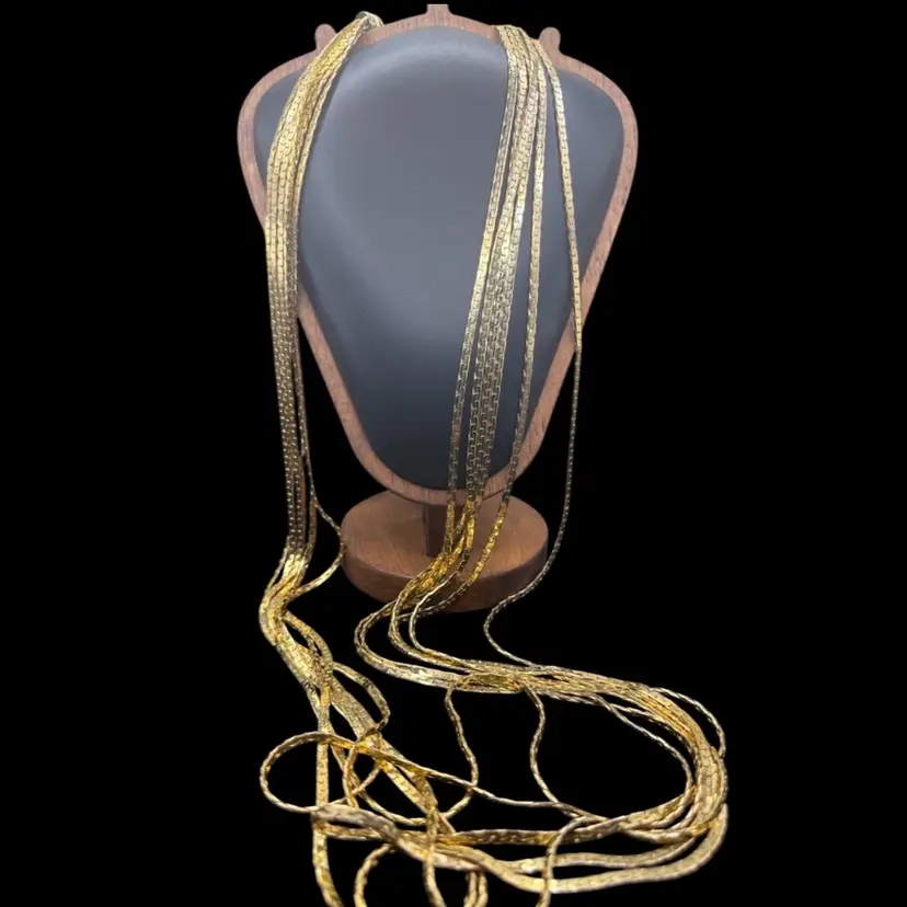 Vintage Signed ANNA KLEIN Goldtone Polished 36" 6 Strands Chain Round AK Logo