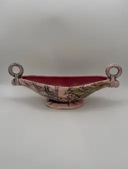 Vtg. Mid Century 1955 Hull Pottery USA Pink Blossom Flite T-10 Centerpiece Vase