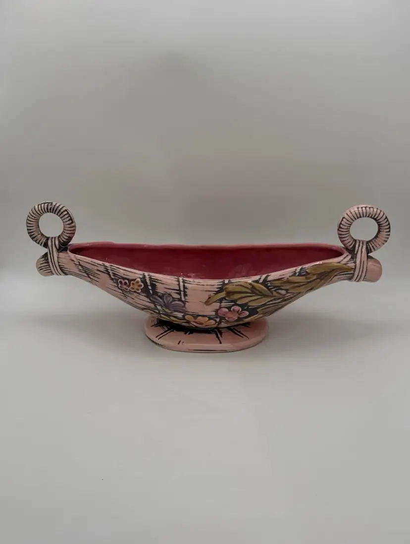 Vtg. Mid Century 1955 Hull Pottery USA Pink Blossom Flite T-10 Centerpiece Vase