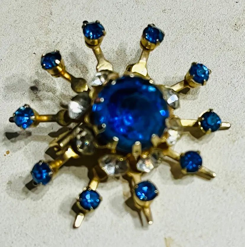 Coro Atomic  Starburst Sapphire Rhinestone Brooch