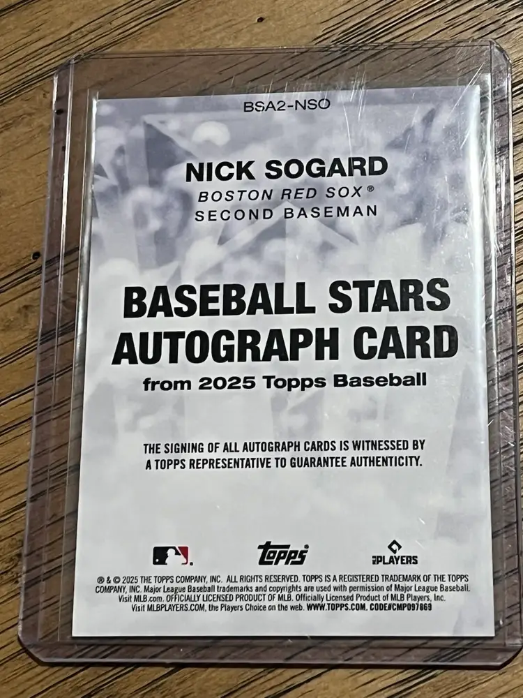 Nick Sogard 2025 Topps Baseball Stars Autograph Boston Red Sox