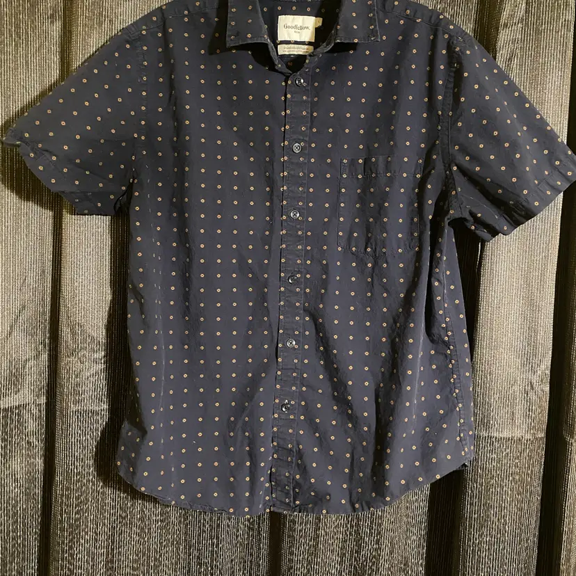 Goodfellow Men's Large Navy Blue Short Sleeve Button-Up Shirt - Diamond Pattern