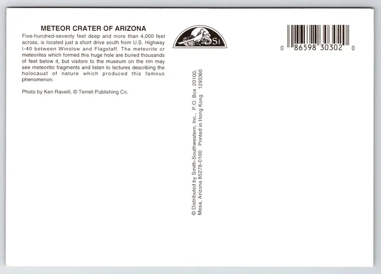 Postcard Meteor Crater Northern Arizona Barringer Crater Meteorite Impact Site - 11064