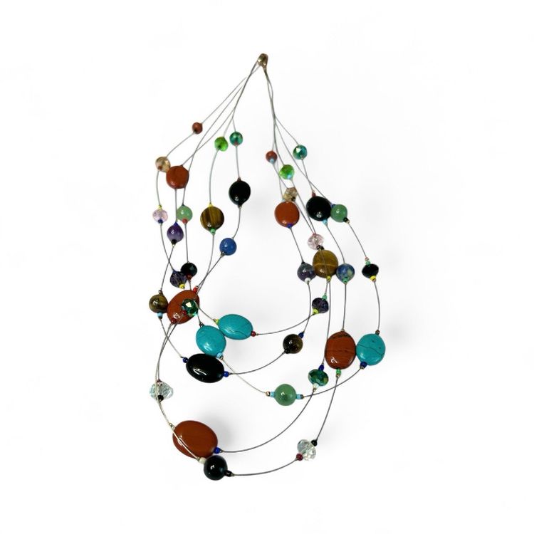 5 Strand Silver Tone Multicolored Beaded Necklace