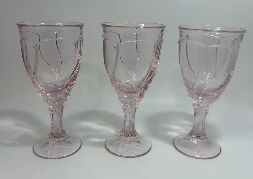 Vintage Noritake 'Sweet Swirl' Pink Glass Water Goblet 3 Piece Set