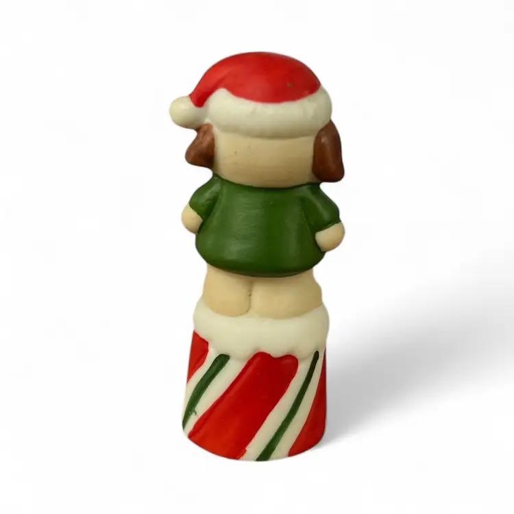 Vintage Christmas Dog Porcelain Thimble Figurine