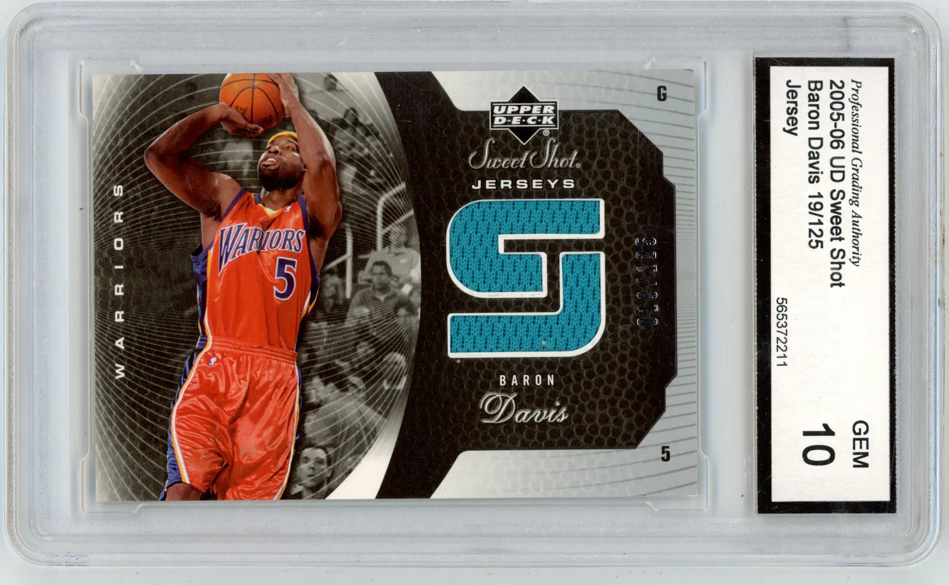 2005-06 Upper Deck Sweet Shot BARON DAVIS /125 Jersey Relic SP #SSJ-BD WARRIORS PGA 10 GEM