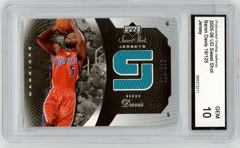 2005-06 Upper Deck Sweet Shot BARON DAVIS /125 Jersey Relic SP #SSJ-BD WARRIORS PGA 10 GEM