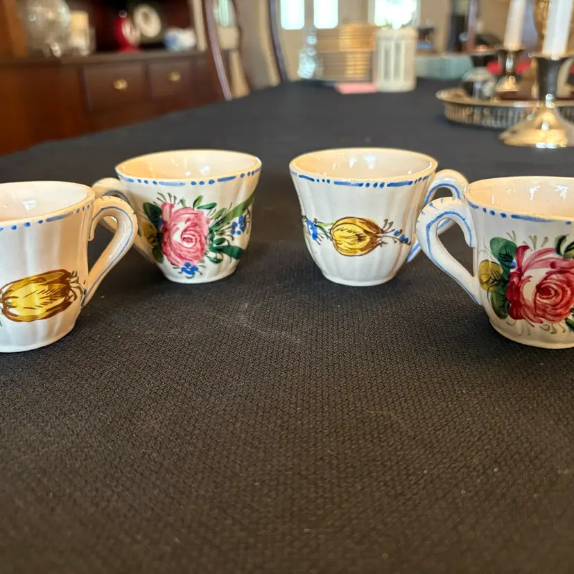 Vintage Italian Majolica Nova Rose Espresso Cups Set Of Four