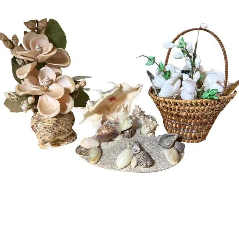 Set of three shell sculptures