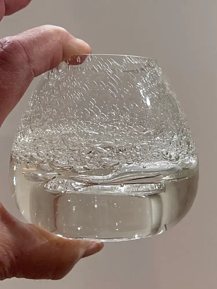 Handblown Artisan Pulegoso Style Bubble Glass Vase Or Tea Light Holder Reversible 3”x3.5”