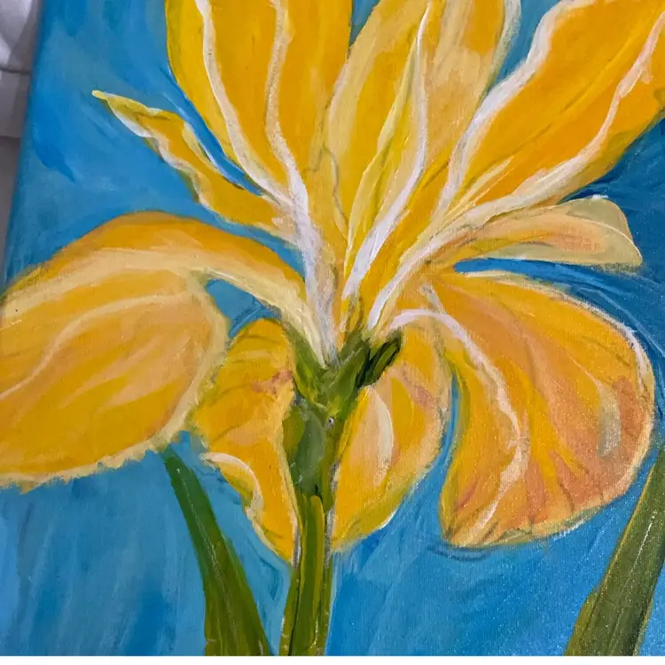 “Mellow Yellow” ❤️ Hand Painted Yellow Iris Flower 🌺 Original Art Made By Me