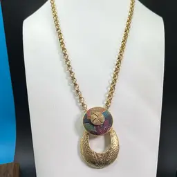 Beautiful Vintage Brocade Button Necklace, Lobster Clasp 22” Long