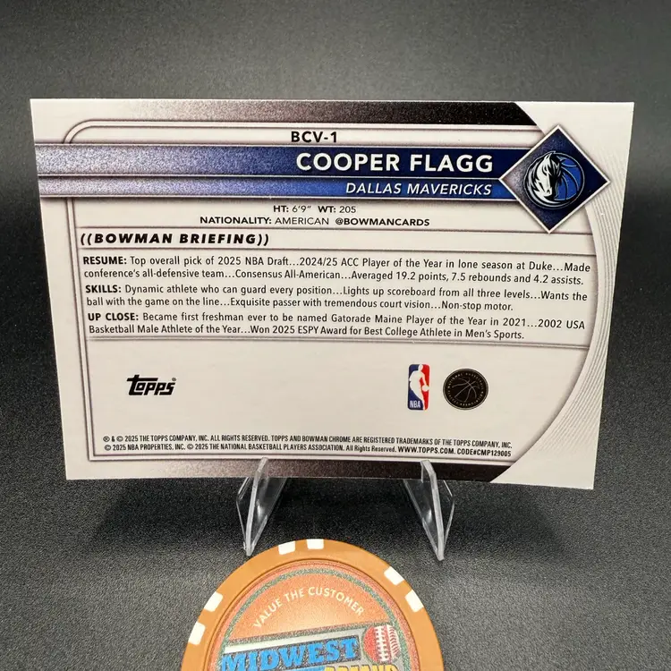 Cooper Flagg Chrome Mojo 2025-26 Bowman Basketball Dallas Mavericks