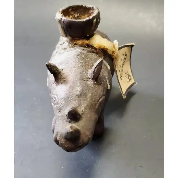 Rhino Sculpture Figurine Candle Holder Bronze by Blue Handworks