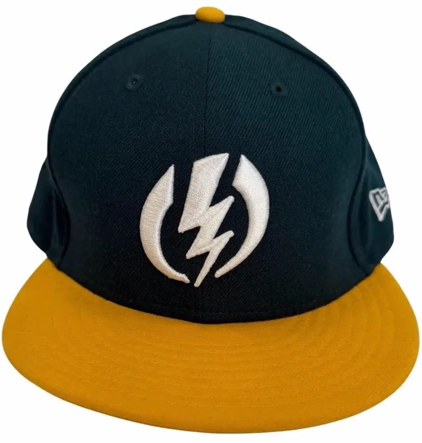 Electric NE MLE Fitted Flat Brim Green Embroidered Hat by New Era - 7 5/8