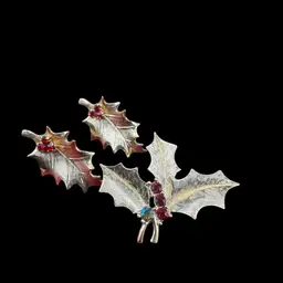 Trifari Holly And Ivy Brooch With Matching Earrings