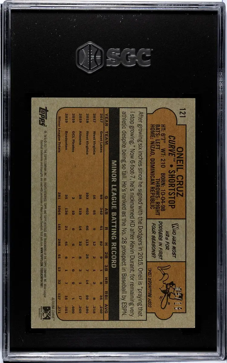 2021 Topps Heritage Minors #121 Oneil Cruz Gold SGC 9.5